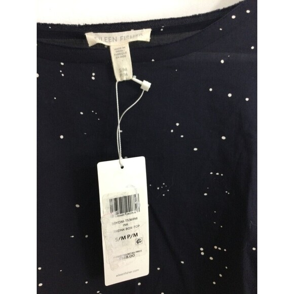 EILEEN FISHER Womens Organic Cotton Voile Splatter Print Box-Top Blue S/M NWT - Picture 5 of 11